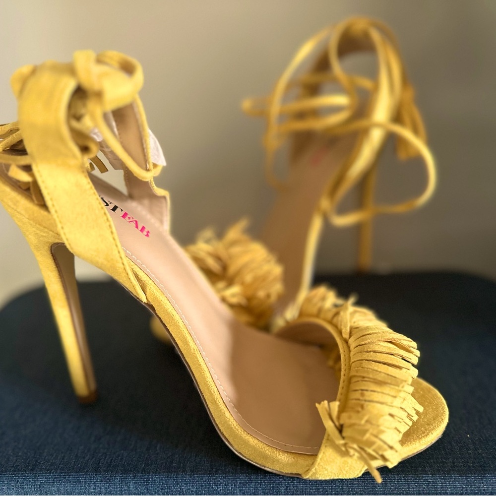 Yellow High Heeled Strappy Sandals